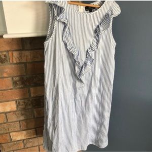 Nursing Queen Blue and White Striped Ruffle Front Sleeveless Dress